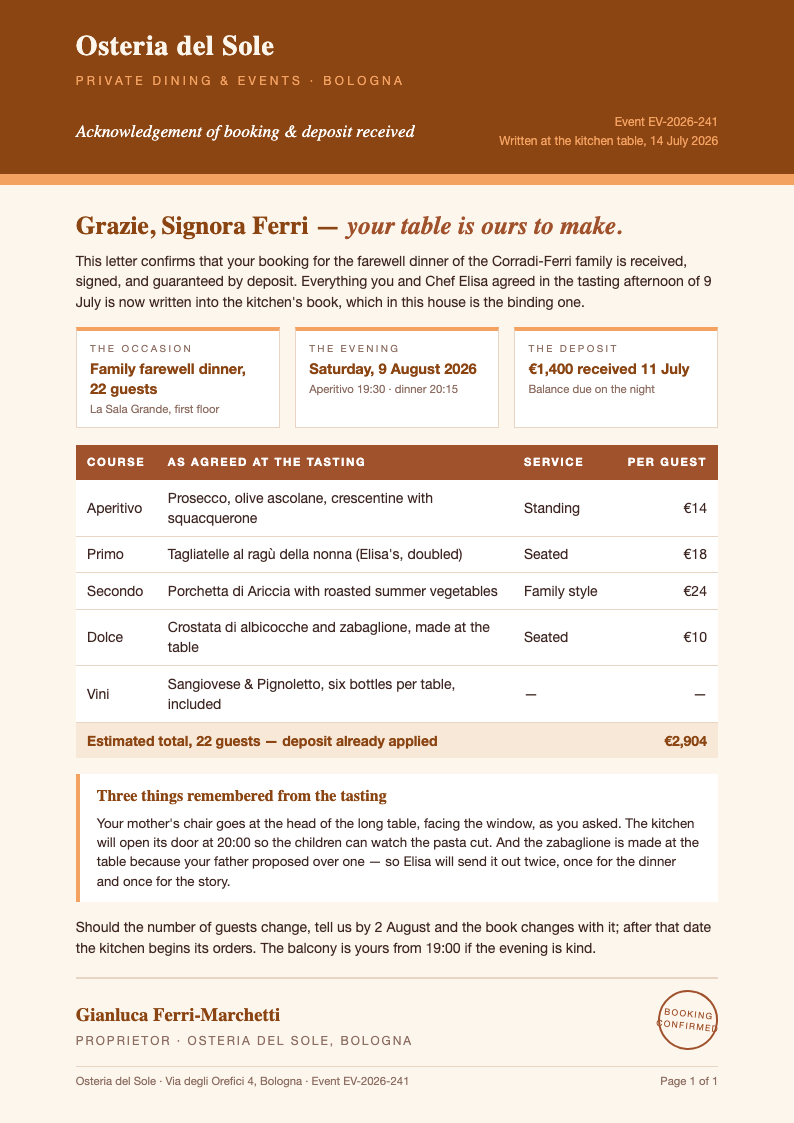 Terracotta warm acknowledgement letter